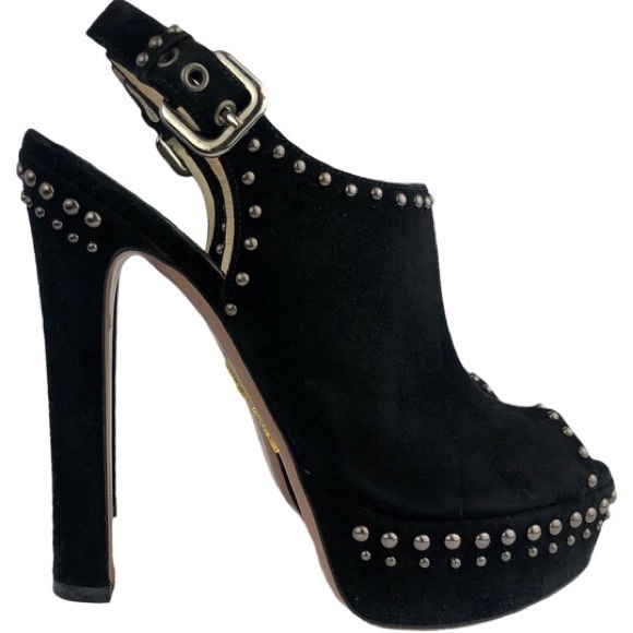 Prada suede studded platform slingback heels - Picture 1 of 7